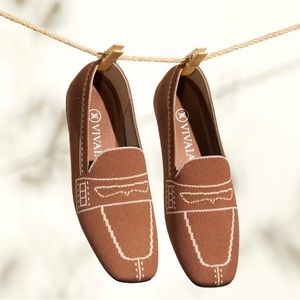 Vivaia Square Toe Pattern Loafers Natural Brown